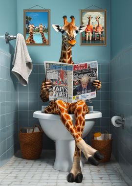 Funny Giraffe using Toilet