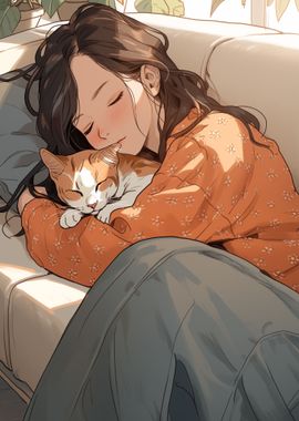 Anime Girl Cat Cozy