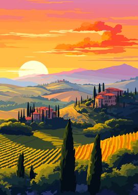 Sunset Tuscany Italy Art