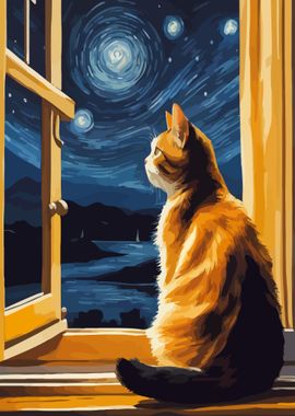  Starry Night Cat 