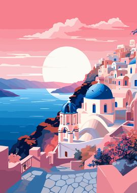 Sunset Santorini Italy Art