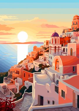 Greece Sunset Travel Art