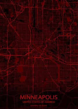 Minneapolis Black Red Map