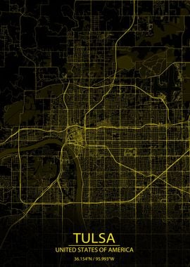 Tulsa USA Black Yellow Map