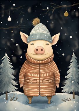 Cute Funny Pig Xmas 