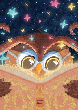 Cute owl reading a book