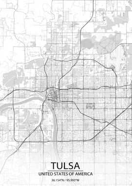 Tulsa Oklahoma White Map