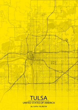 Tulsa USA Yellow Black Map