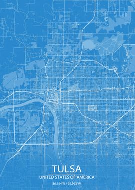 Tulsa Oklahoma US Blue Map