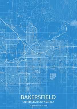 Bakersfield CA US Blue Map