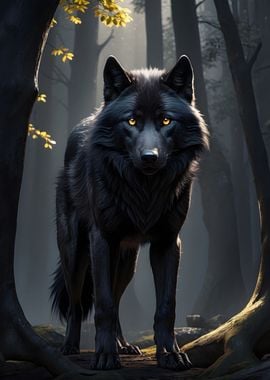 Black Wolf Yellow Eyes