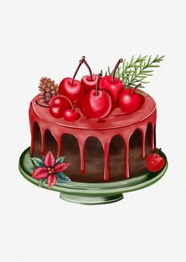 Watercolor Christmas Cake