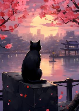 Cute cat watching sunset