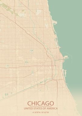 Chicago IL USA Vintage Map