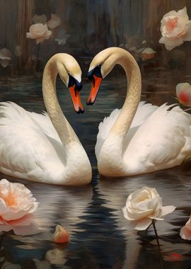 Swans and Flowers