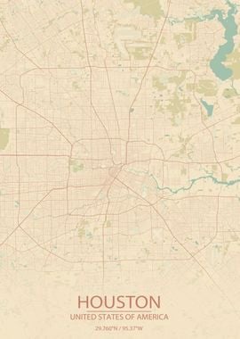 Houston Texas Vintage Map