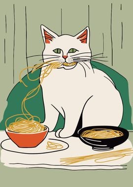 Pasta Lover Funny Cat Art