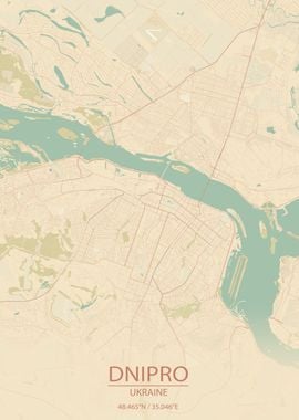 Dnipro Ukraine Vintage Map