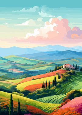 Colorful Fields Italy Art