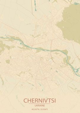 Chernivtsi UA Vintage Map