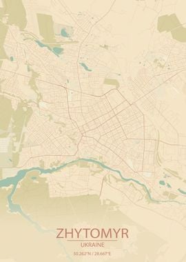 Zhytomyr UA Vintage Map