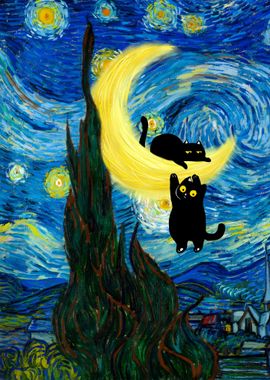 Black Cats Starry Night