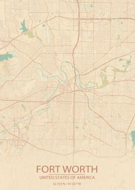 Fort Worth TX Vintage Map