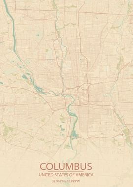 Columbus Ohio Vintage Map