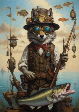 Steampunk Wolf Fishing