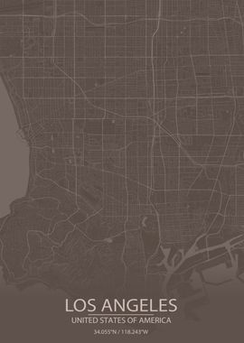 Los Angeles Grey Brown Map