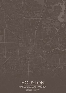 Houston TX Grey Brown Map