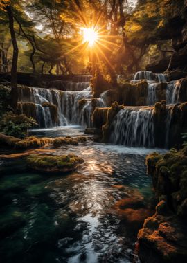 nature waterfall in suset