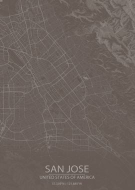 San Jose US Grey Brown Map