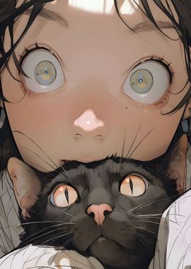 anime girl and cat