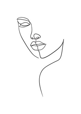 Woman face one line art