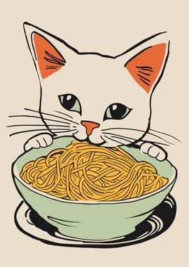 Cat Sitting with Noodles