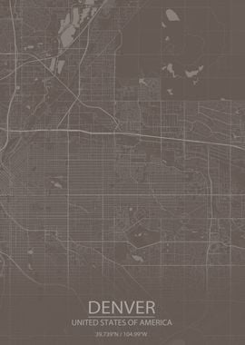 Denver CO Grey Brown Map