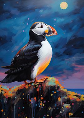 Puffin in the moonlight