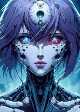 Cyborg with colored eyes