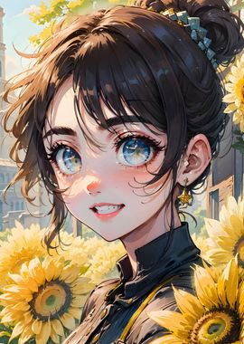  sunflower anime girl