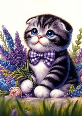 Scottish fold and lavender