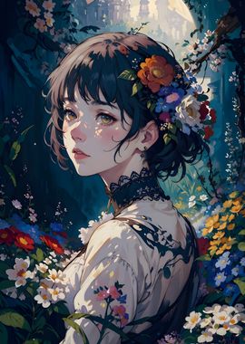 Anime girl flower