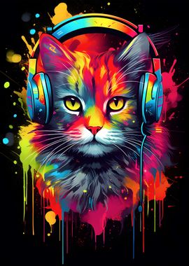 Cat Headphones Paint Bleed