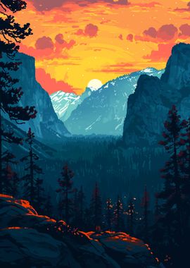 Yosemite Evening Pixel Art