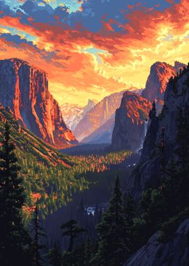 Yosemite View Pixel Art