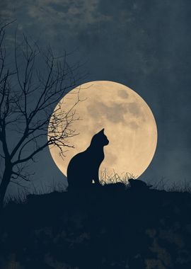 Cat Moonlight Sky Moon