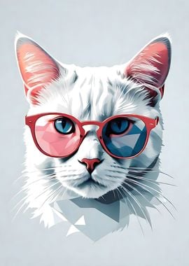 White cat with glasses