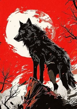 Black Wolf Painting