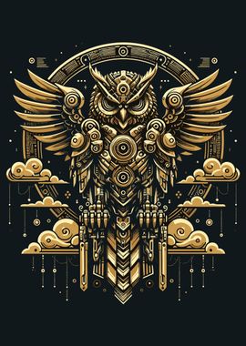 owl vintage gold poster