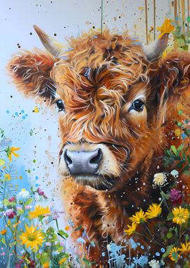 Floral Highland Cow